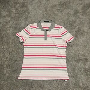 G/Fore Polo Shirt Men L White Pink Gray Striped  Golf Stretch Performance